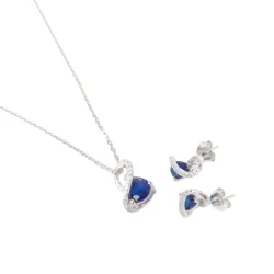 Set de aretes y cadena con dije de zafiro de plata plateado para mujer